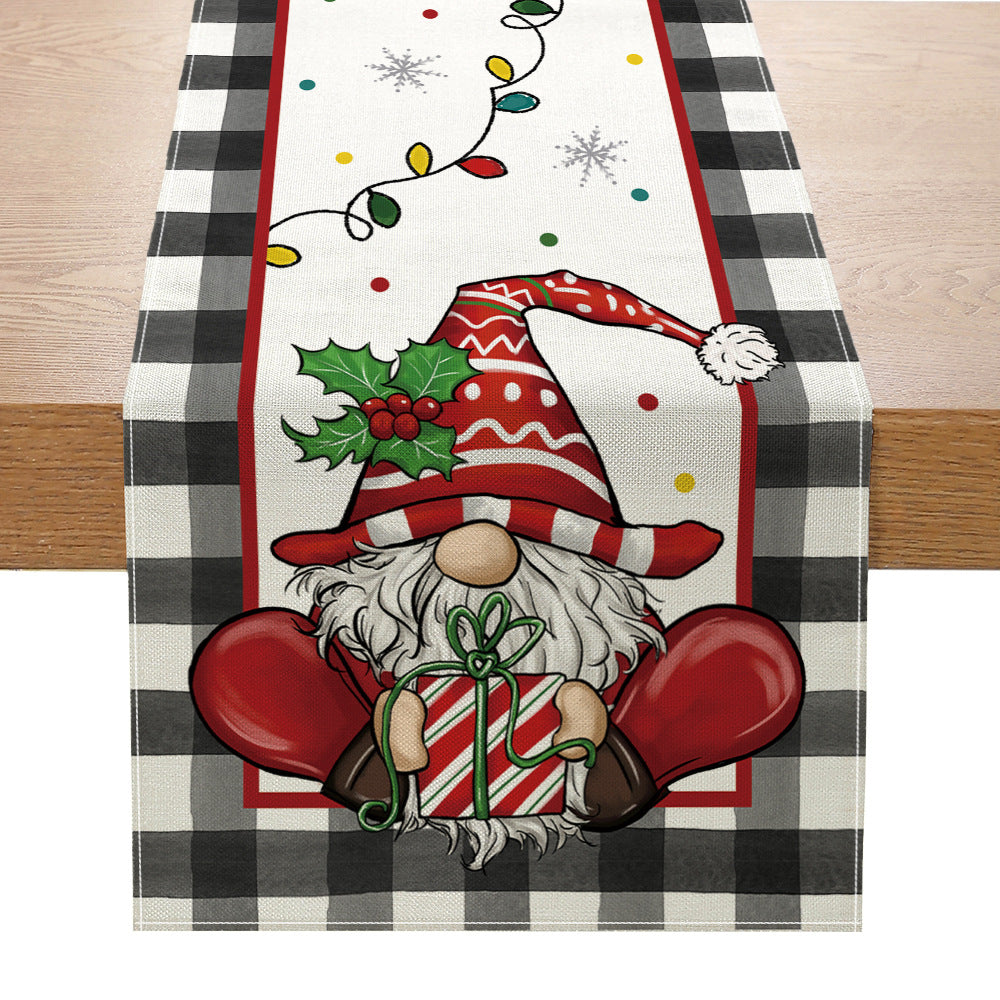 Festlicher Buffalo-Check Baumwoll-Leinen Tischläufer mit fröhlichem Weihnachts-Kieferndesign