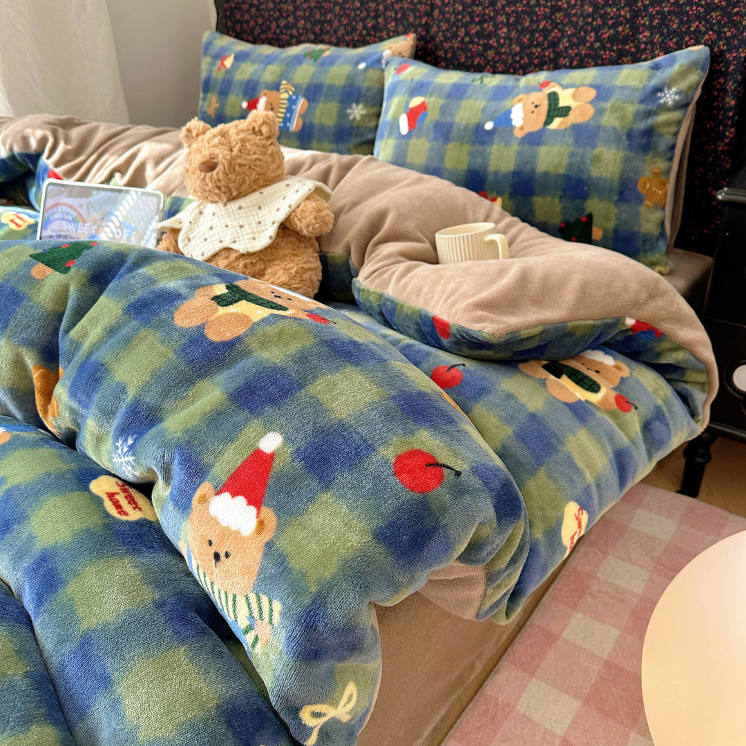 Kinderplüsch Wendebettwäsche Teddy Patchwork Komforter Bettset