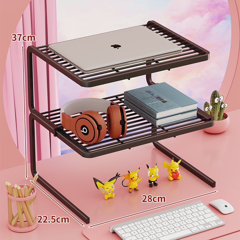 Zwei Ebenen verstellbarer Metall-Laptop- und Monitorständer mit belüfteten Lamellenregalen