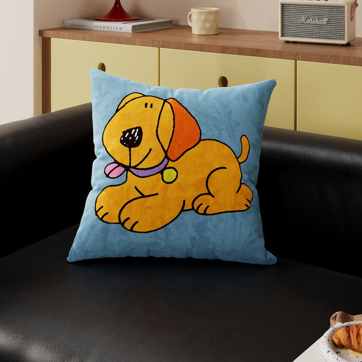 Decorative Cartoon Puppy Plush Throw Pillow Cover with Breathable Knit Texture