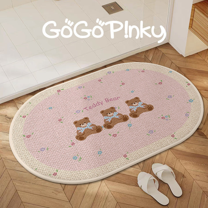 Plush Embroidered Teddy Chenille Non-Slip Bath Mat