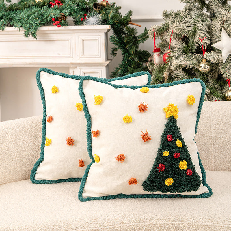 Weihnachtliches Lendenkissen-Dekorationskissen-Set mit gestepptem Urlaubsornament und Pom-Akzent
