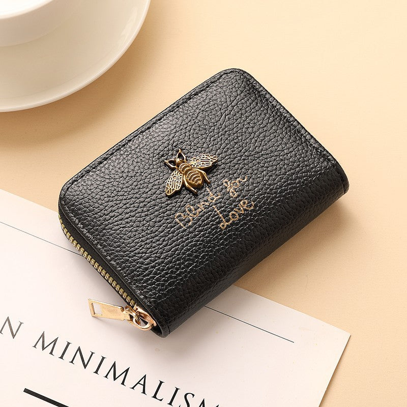 Designer Bee-Beschmückte Leder Reißverschluss-Wallet Karnz