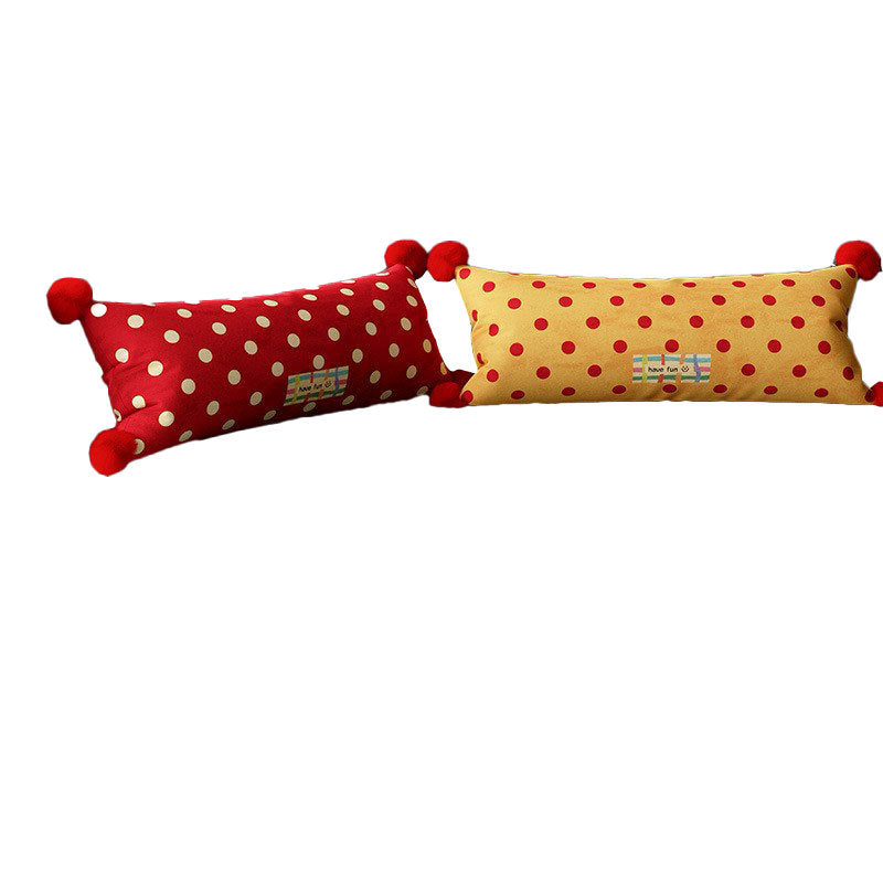 Decorative Polka Dot Lumbar Pillow with Corner Pom-Poms