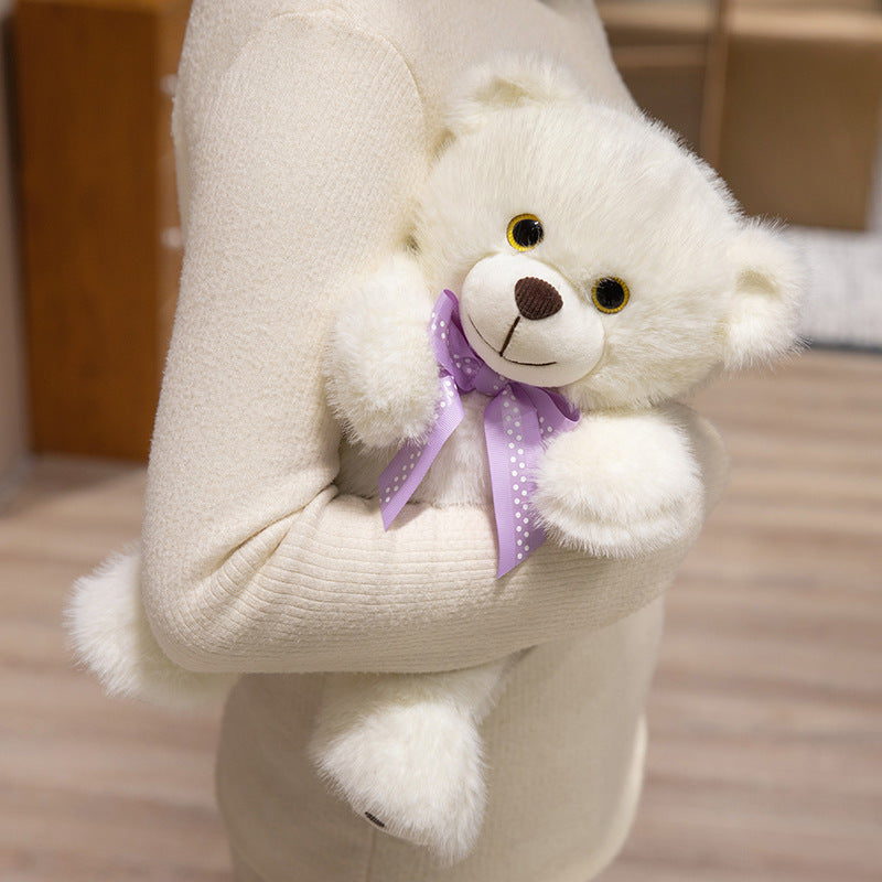 Deluxe Sitz Plüsch Teddybär Kuschler mit Langhaar-Faux-Fell, gesticktem Gesicht & Satinschleife Karnz
