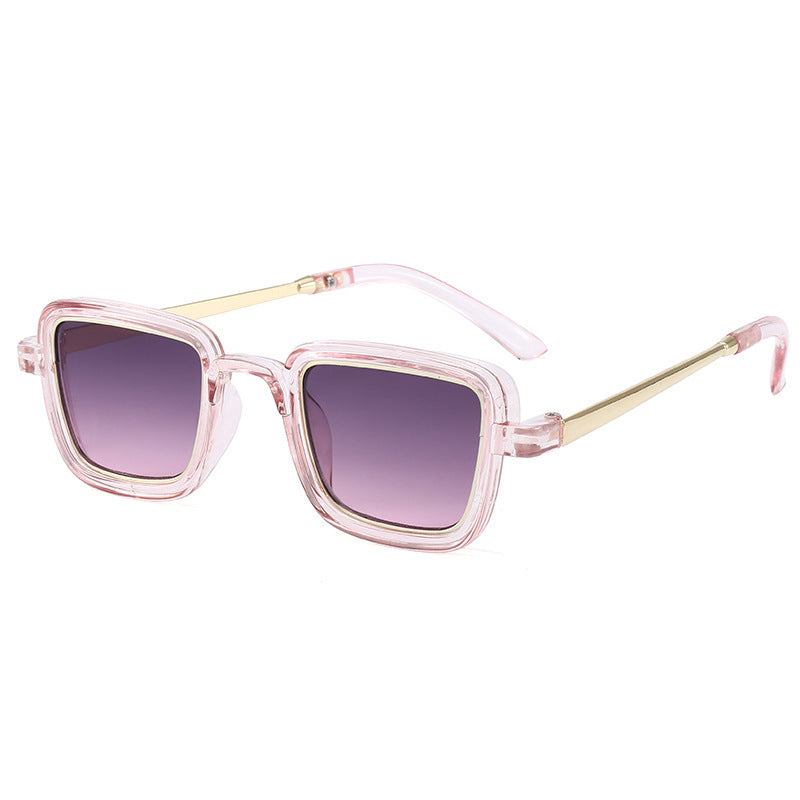 Damen quadratische Sonnenbrille mit transparentem Rahmen und goldenen Akzenten Karnz