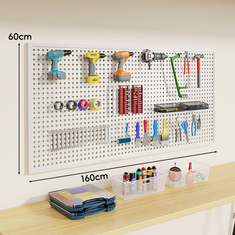 Wandmontiertes perforiertes Metall-Pegboard-Werkzeugorganisator-Panel mit modularen Haken und Aufbewahrungsbehältern