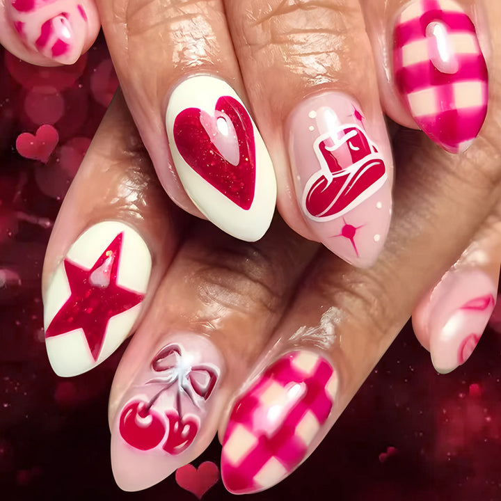 Künstlerisches Press-On-Nagelkunst-Set mit Herz- und Stern-Designs Karnz