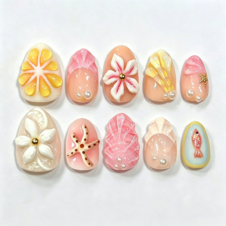 Seaside-Themen Press-On Nagelkunstset