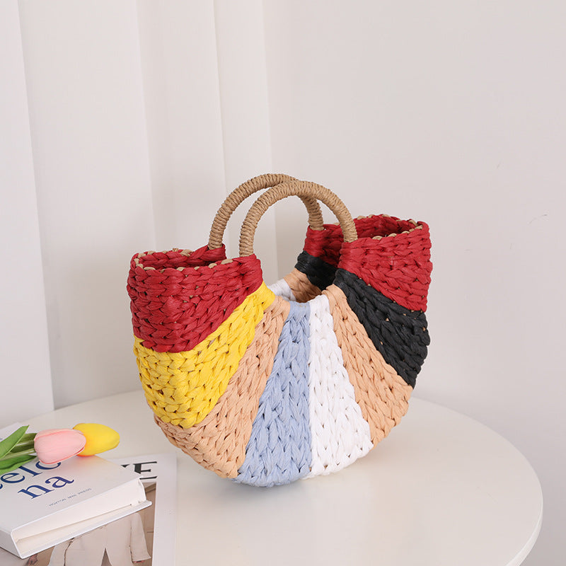 Damen Handgefertigte Basttasche mit buntem Design Karnz