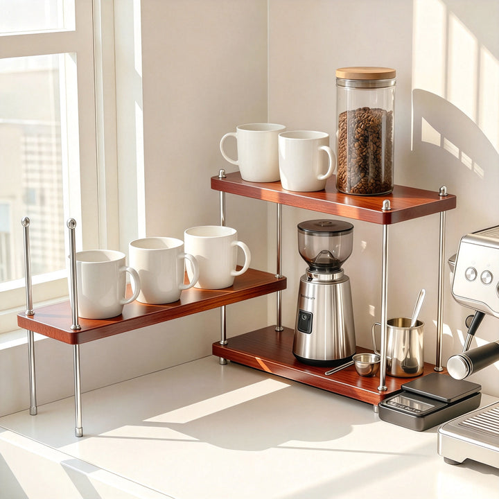 Theke Drei-Tier Kaffee Station Organizer Regal mit Edelstahl Stangen