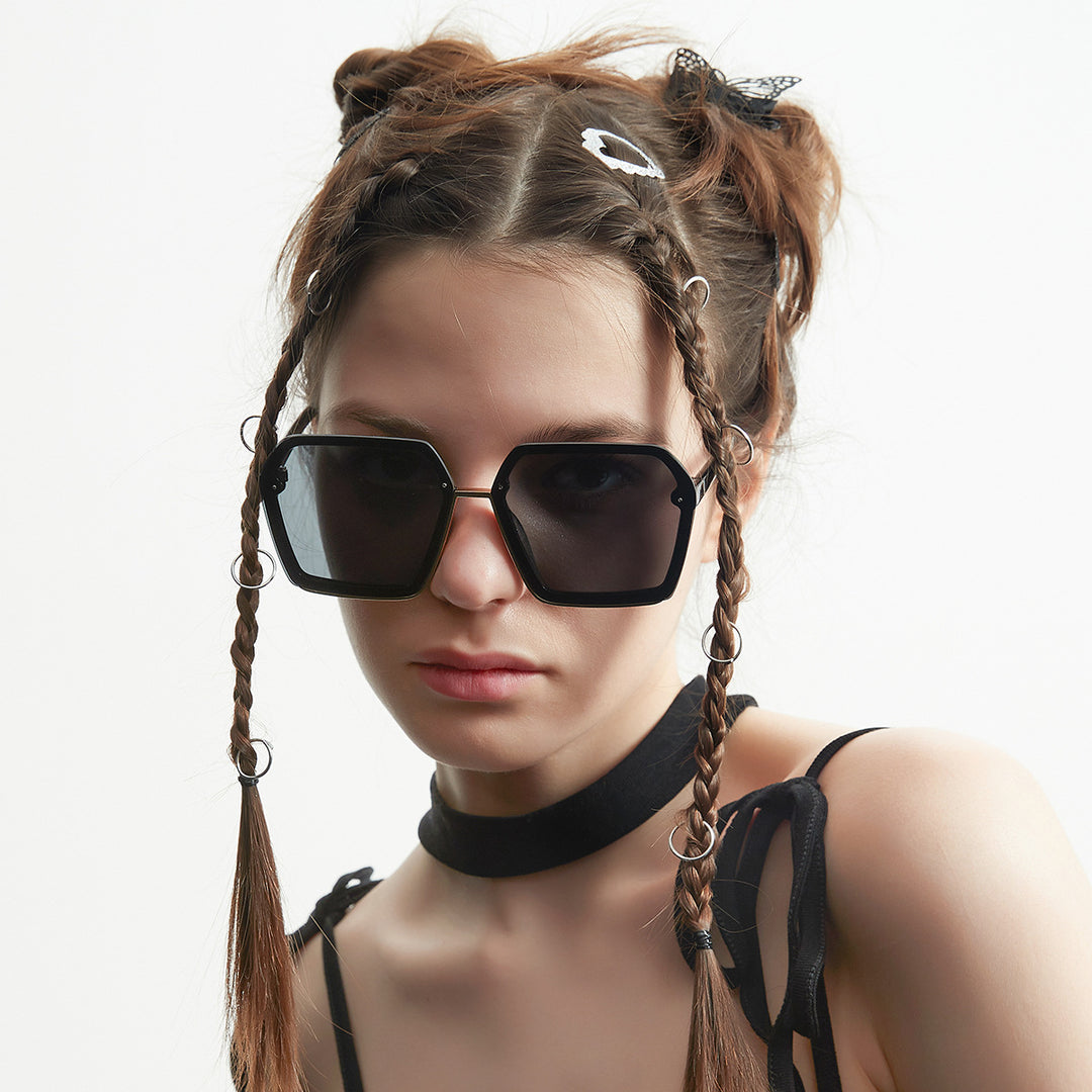 Damen kreative oversized Sonnenbrille mit einzigartiger Geometrie Karnz
