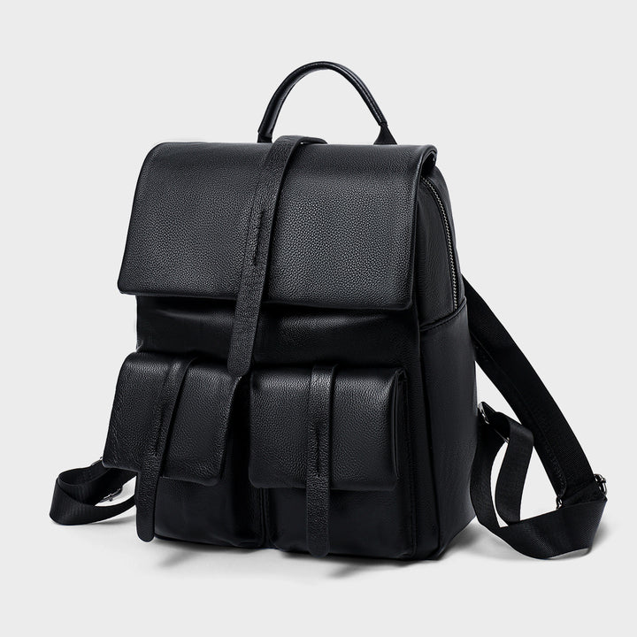 Leder Klappen-Rucksack mit doppelten Fronttaschen und Oberem Griff