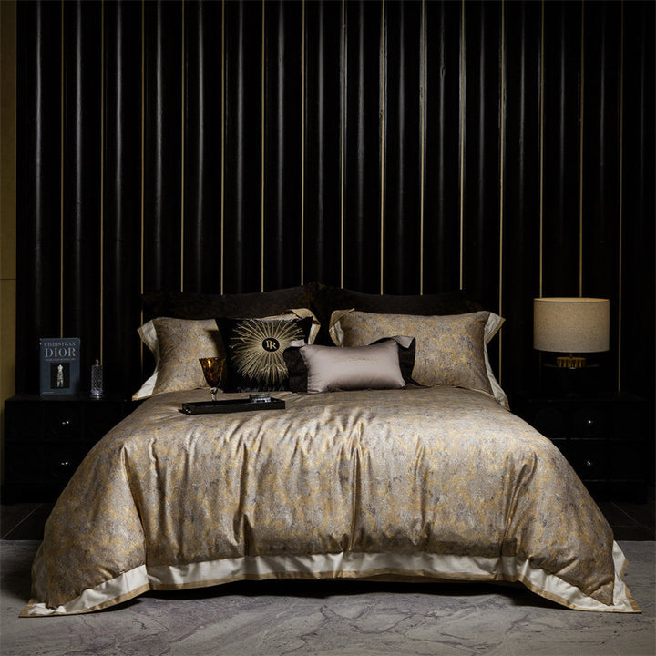 Luxus Satin Leopard-Print Bettbezug Set mit Kontrastbesatz