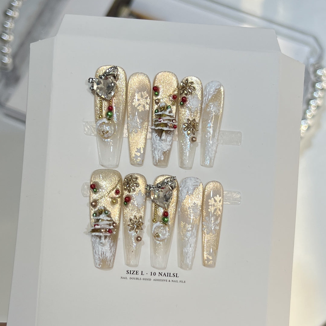 Schneeflocken-inspirierte Glitzer Press-On Nagel Set Karnz