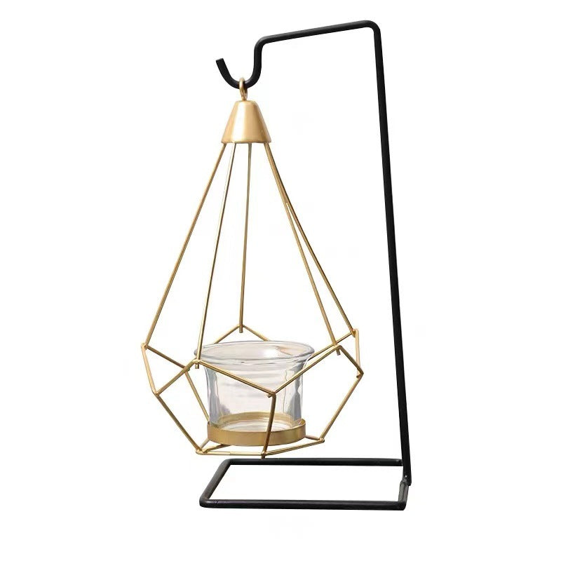 Dekoratives geometrisches hängendes Teelichthalter-Set mit Metallständern und Glasvotivhaltern Karnz