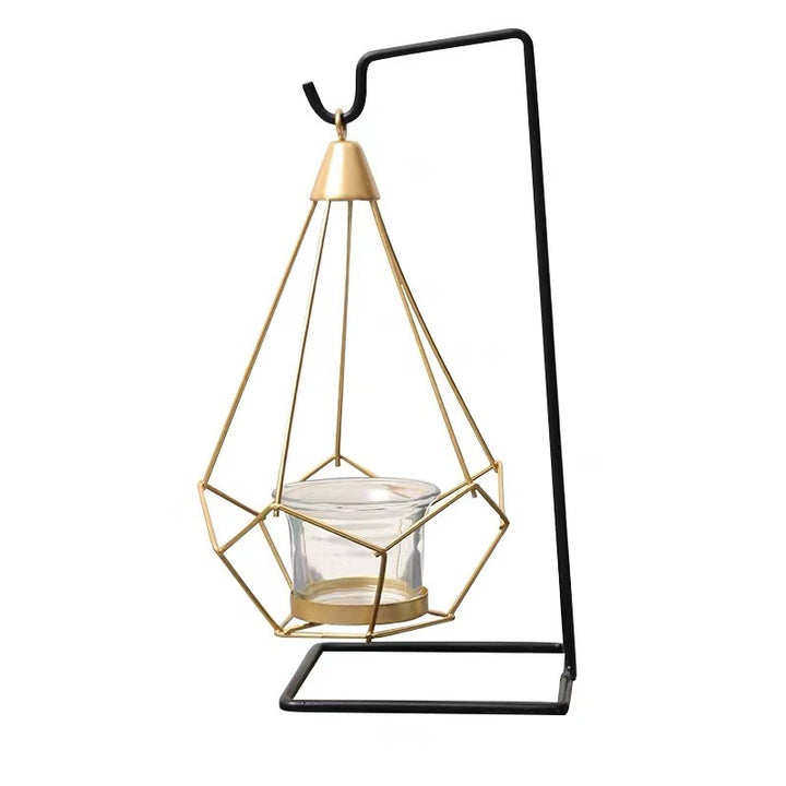 Dekoratives geometrisches hängendes Teelichthalter-Set mit Metallständern und Glasvotivhaltern Karnz