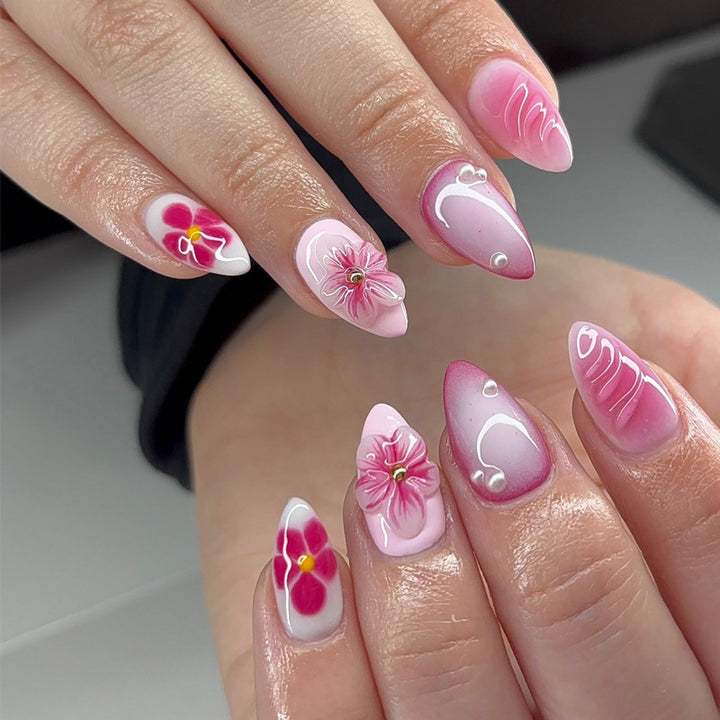 Künstlerisches Floral Stiletto Press-On Nägel Set Karnz