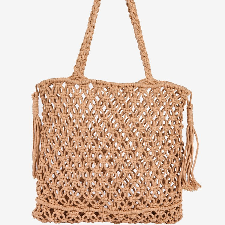 Damen Makramee Strandtasche mit eleganten Fransen Karnz
