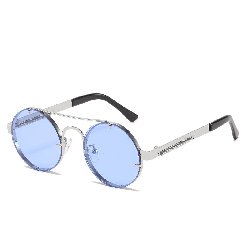 Damen runde Designer-Sonnenbrille mit innovativem Metallgestell und schützenden Gläsern Karnz