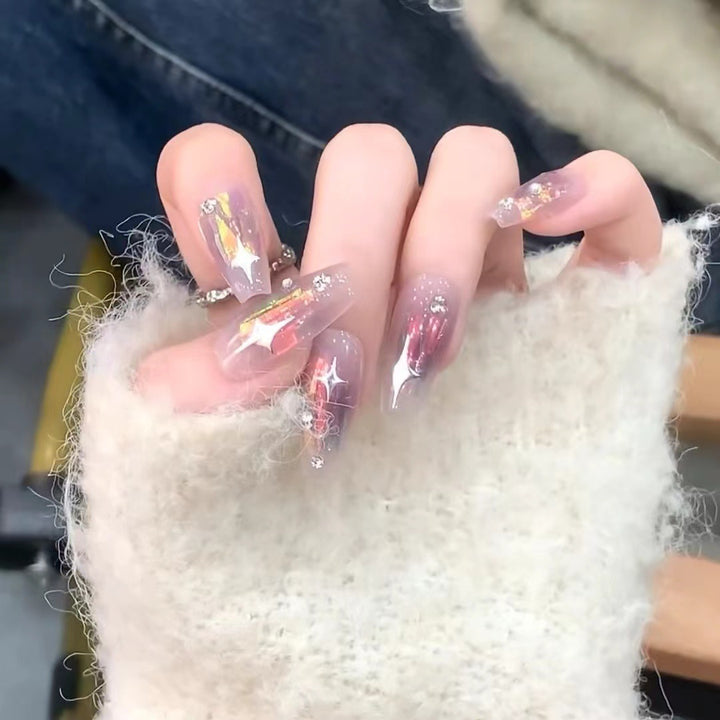 Dekorativer Press-On-Nagel-Set mit Glitterakzenten