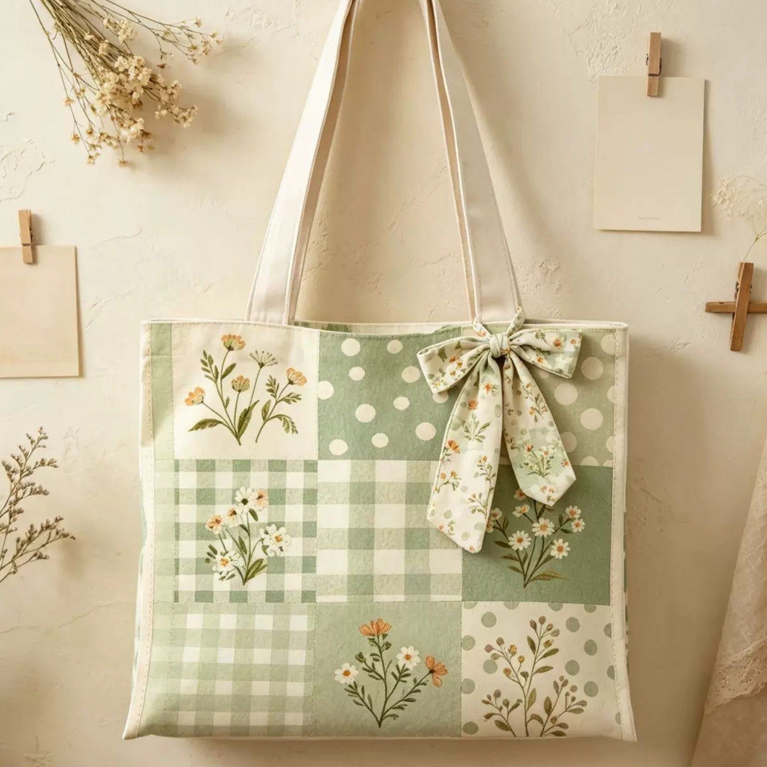 Blumen-Patchwork-Canvas-Tasche