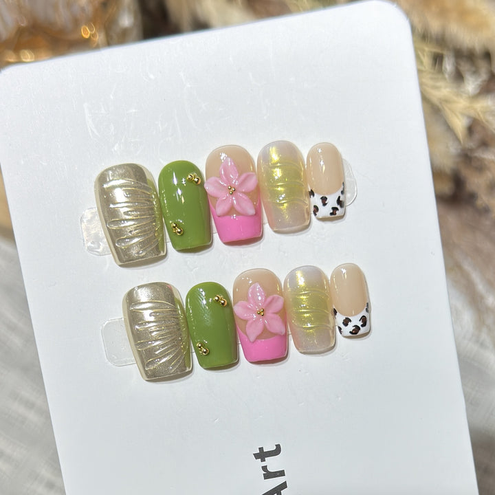 Designer Floral Acryl Press-On Nagelset Karnz