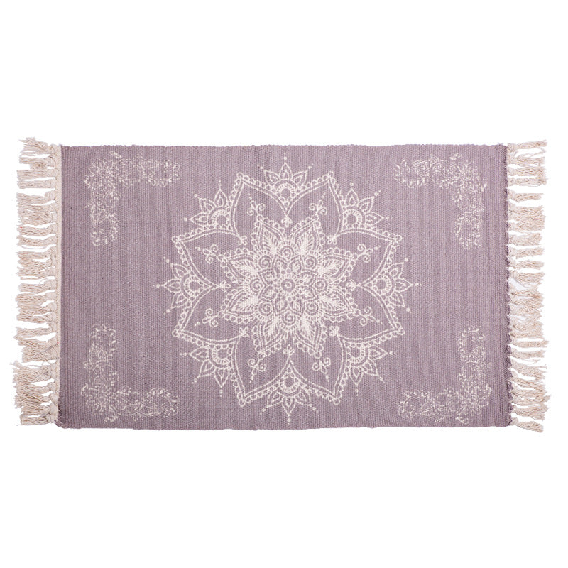 Handgewebter Baumwoll-Tischläufer mit Mandala-Jacquard und dekorativen Fransen