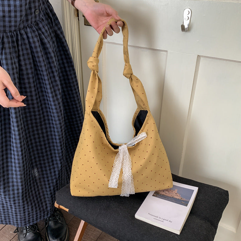 Polka Dot Canvas Hobo Tasche