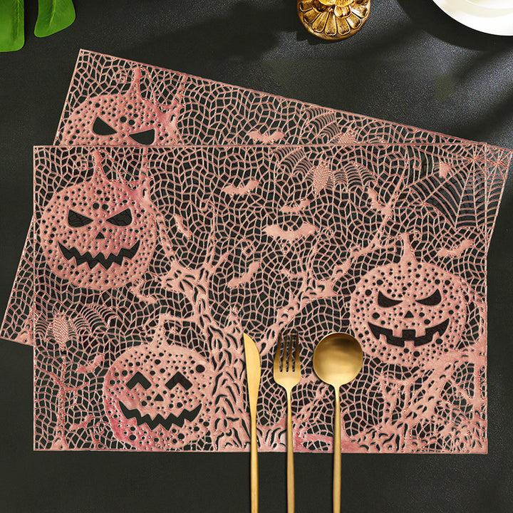 Halloween-Tischsets aus Kunststoff mit filigranem Kürbis- und Spinnennetz-Motiv