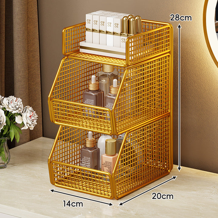 Zweischichtiger Metallgitter-Countertop-Vanity-Organizer-Regal mit erhöhtem Frontlippe