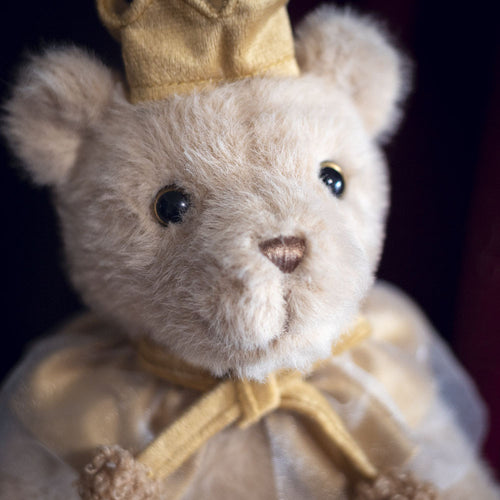 Plüsch Sammleredition Royal Teddy Bär mit Samtkrone und transparenter Cape