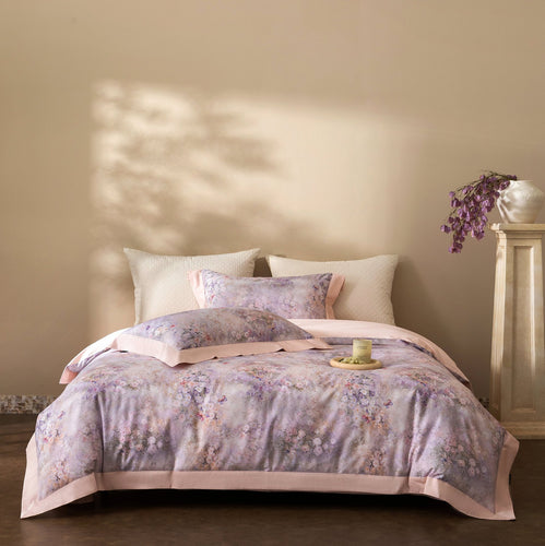 Florales Aquarell Baumwollsatin Bettbezug Set mit Kontrastsaum