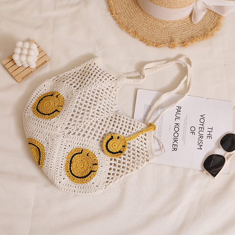 Damen Handgefertigte Makramee Tasche mit fröhlichen Sonnenmotiven Karnz