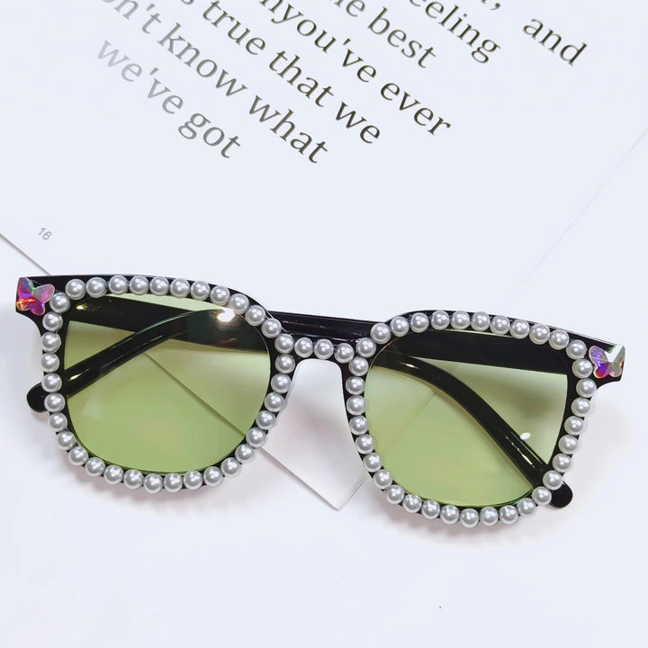Damen Glamouröse Sonnenbrille mit Perlenrahmen Karnz