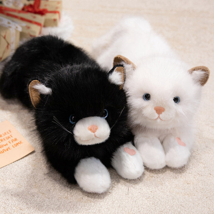 Lebensechter Liegekatze Plüsch Kuschelkissen mit ultra-weichem Kunstfell und besticktem Gesicht Karnz