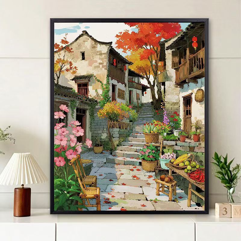Scenic Village Landschaft Kunstdruck Karnz