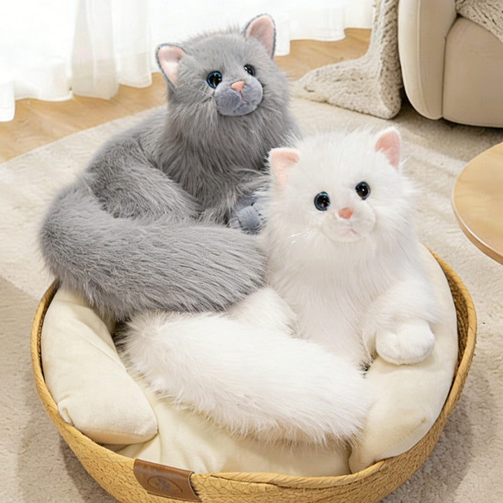Realistische langhaarige Plüschkatze Dekoratives Kuscheltier mit übergroßem flauschigem Schwanz Karnz