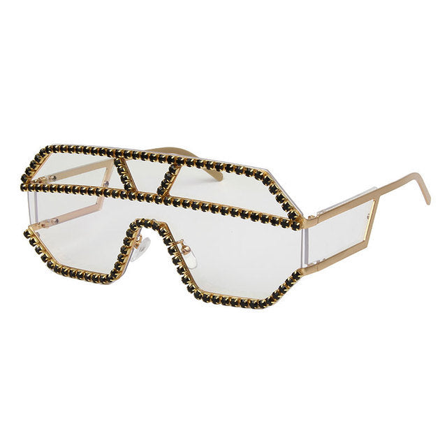 Damen stilvolle Sonnenbrille mit geometrischem Rahmen und Strassverzierung Karnz