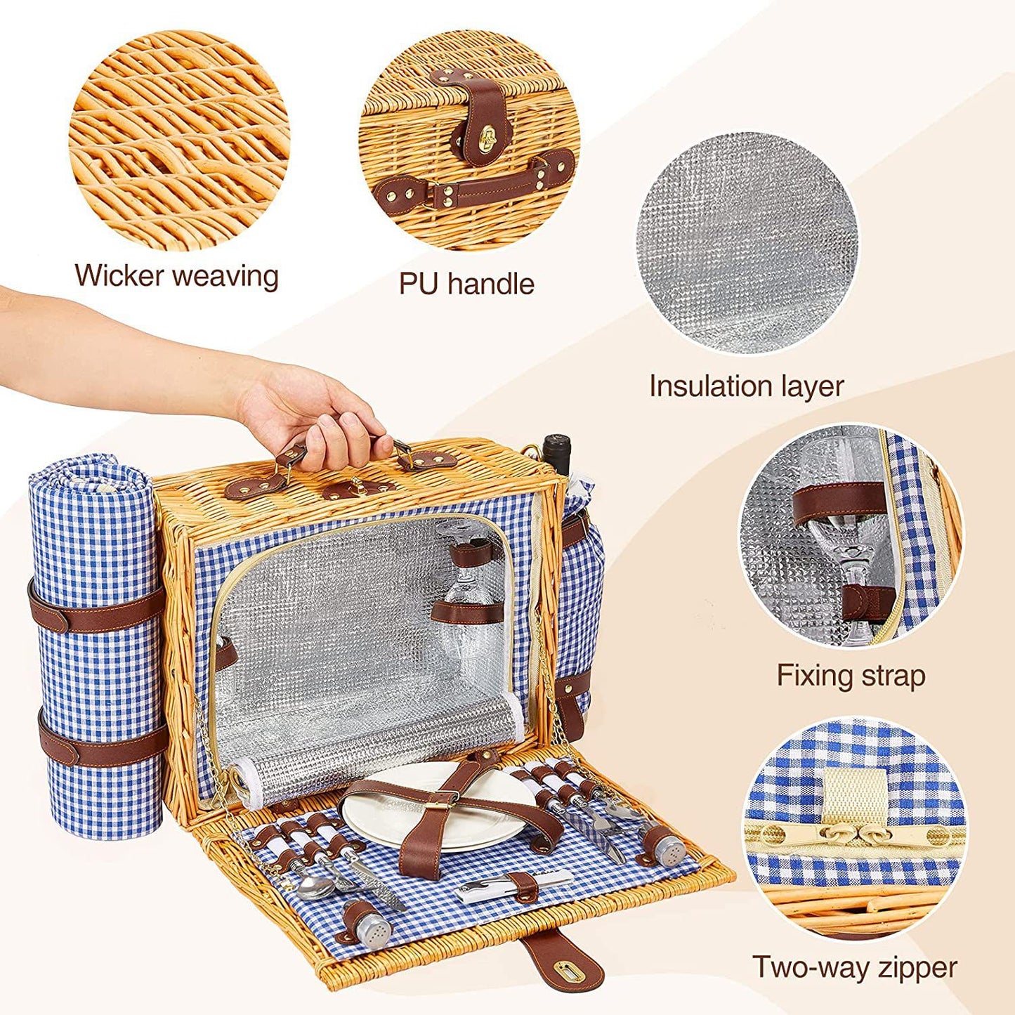 Damen hochwertiger Picknickkorb mit klassischem Design Karnz