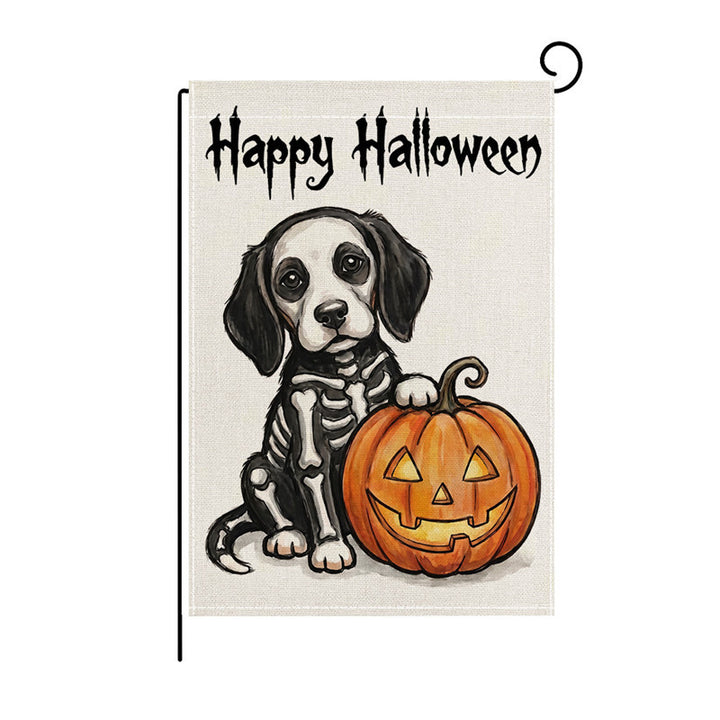 Schwerlast-Halloween-Spun-Polyester-Dekorationsgartenflagge mit verspielten Geistern und Kürbislaternen