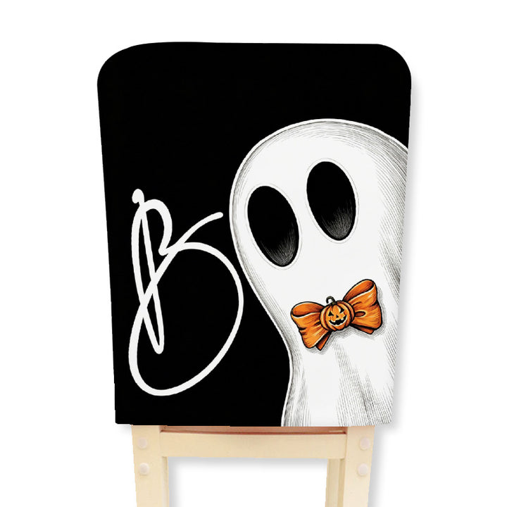 Elastischer Stuhlrückenbezug mit Halloween-Skelettmuster und hochelastischem Jersey-Stoff