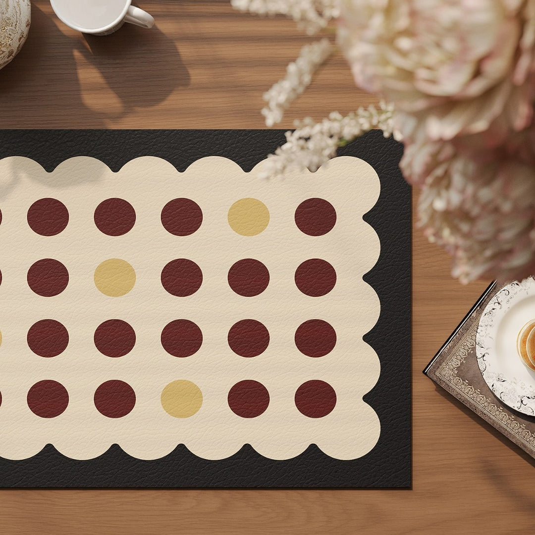 Scalloped Faux-Leather Dining Placemat with Polka Dot Texture