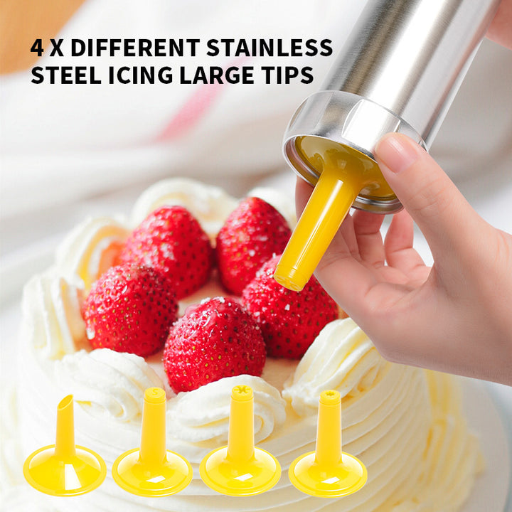 Adjustable Stainless Steel Cookie Press Set with Assorted Decorative Discs and Icing Nozzles