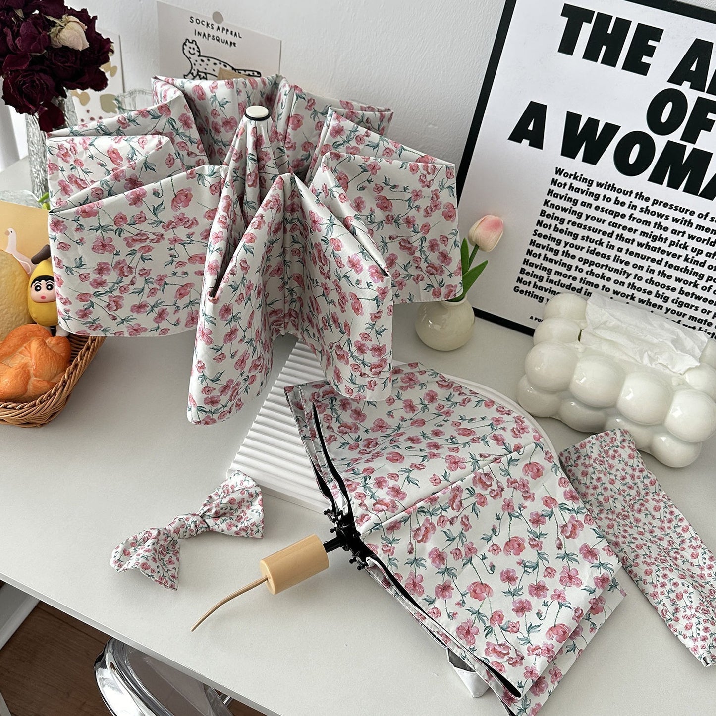Damen Faltregenschirm mit floralem Design und praktischem Aufbewahrungssystem Karnz