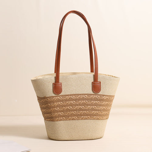 Damen Strandtasche aus hochwertigem geflochtenem Naturmaterial mit stilvollen Lederakzenten Karnz