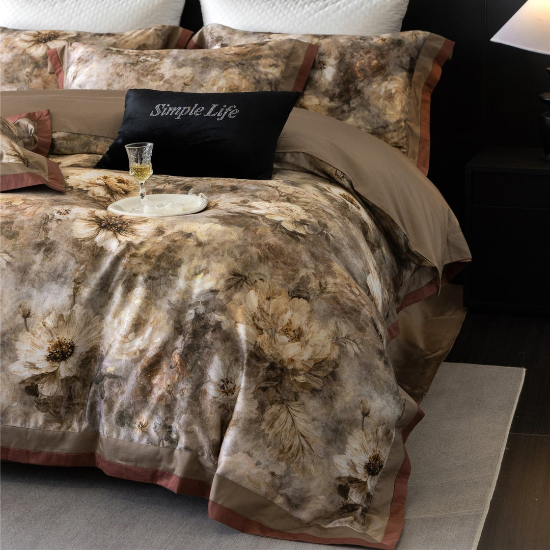 Wendbares Malerisches Florales Satin-Duvetbezugset mit Satinbesatz
