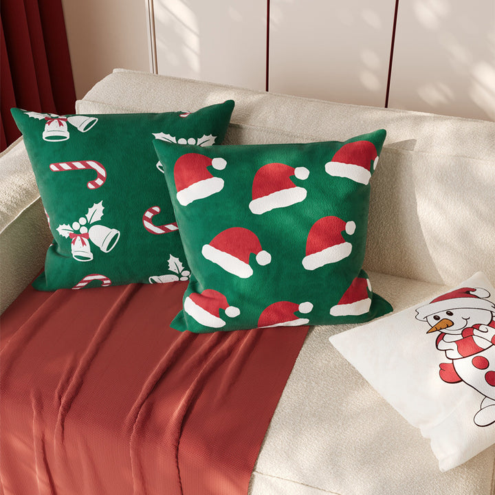 Christmas-Themed Decorative Square Throw Pillow Cover with Hidden Zipper and Soft Linen-Blend Fabric