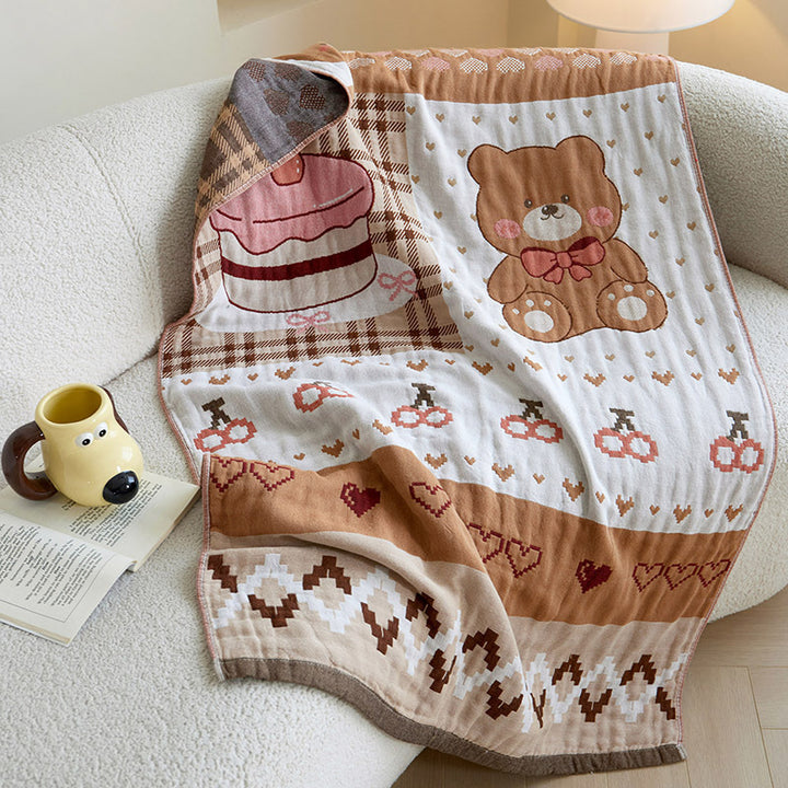 Kuschelige Jacquard-Wohndecke mit niedlichen Hunde- und Katzenmotiven
