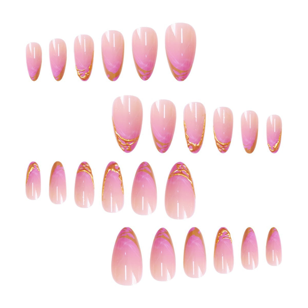 Elegante Stiletto Press-On Nagelverlängerungen mit Goldspitzen-Detail Karnz